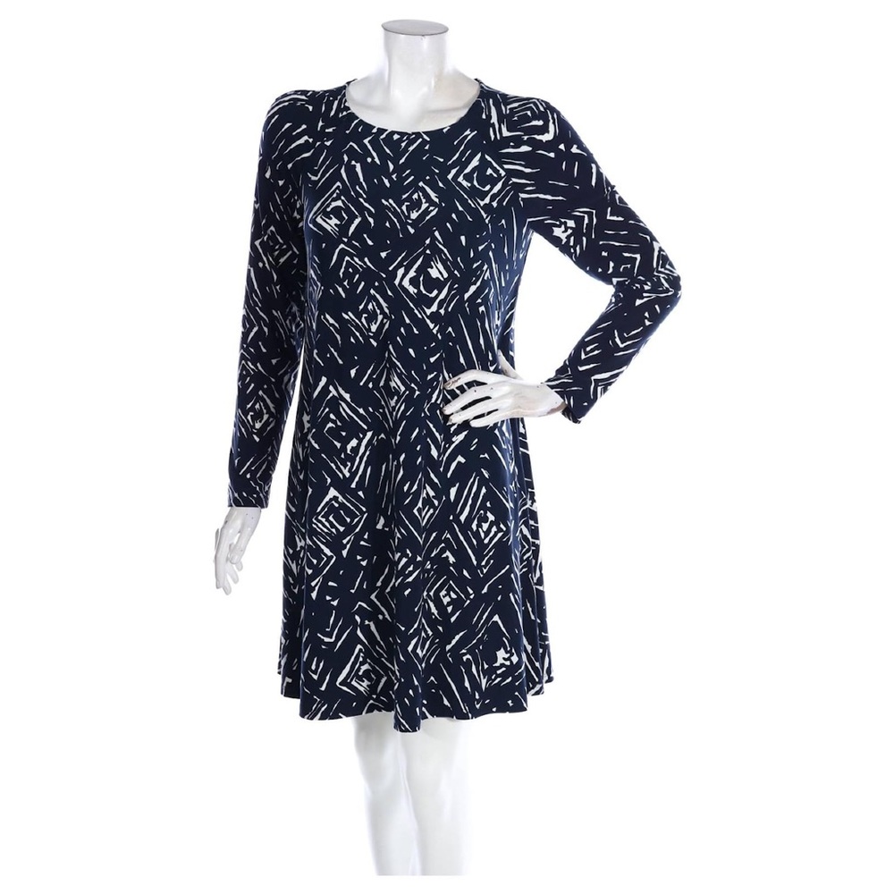 Ralph Lauren Green label fit flare abstract Geo print lined midi dress career